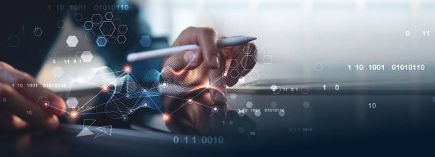 Data exchange, digital technology, AI, Business Intelligence, big data management and internet network connection, Digital software technology and global business development, network marketing